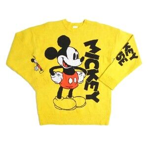 Disney Parks Size Small Mickey Mouse Yellow Sweater Pullover Knit Wool Blend